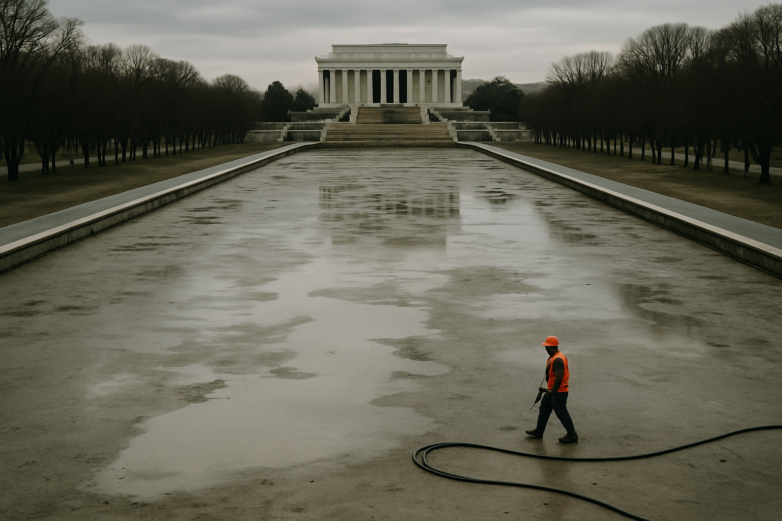 Reflecting Pool in Washington, D.C. begins scheduled draining for maintenance work